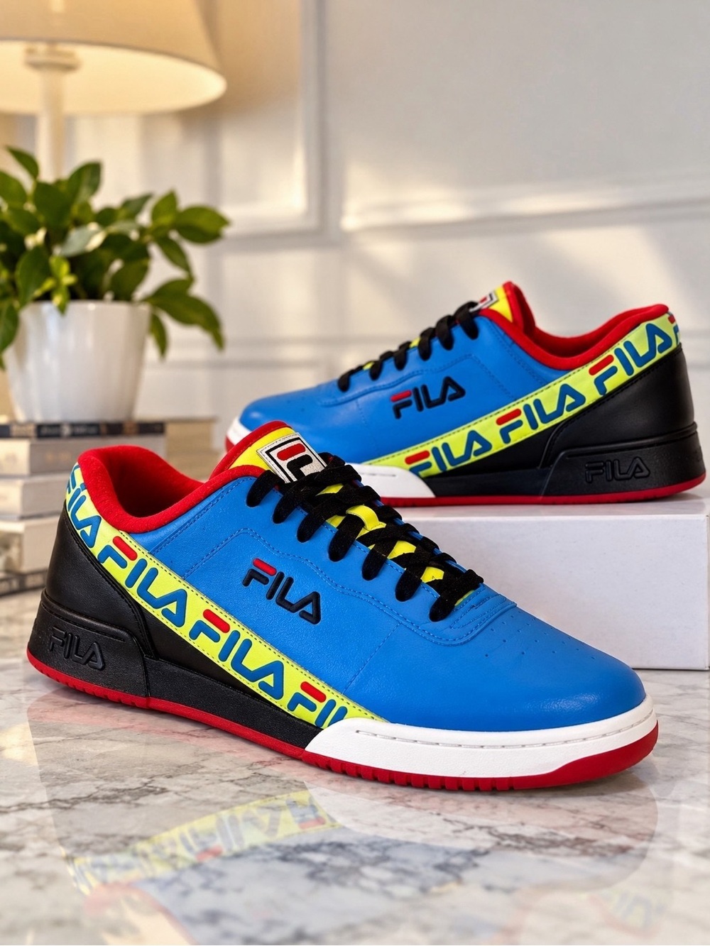 Fila Men’s Sneakers Size 12 Retro Colorblock Low Top Shoes Blue Red Yellow Black
